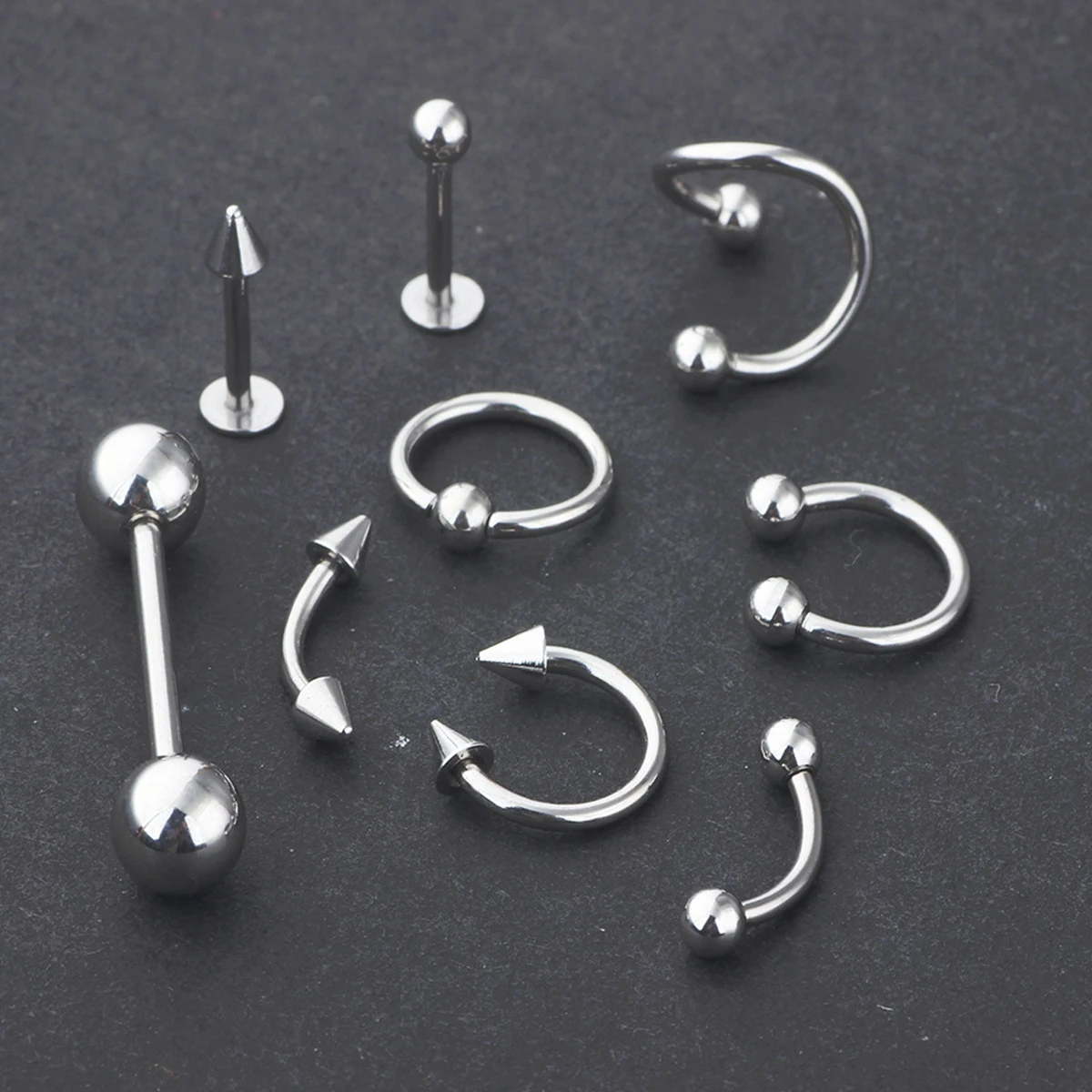 100PCS Body Lot Stainless Steel Nose Lip Tongue Cartilage Tragus Eyebrow Industrial Barbell Belly Button Rings Piercing Jewelry