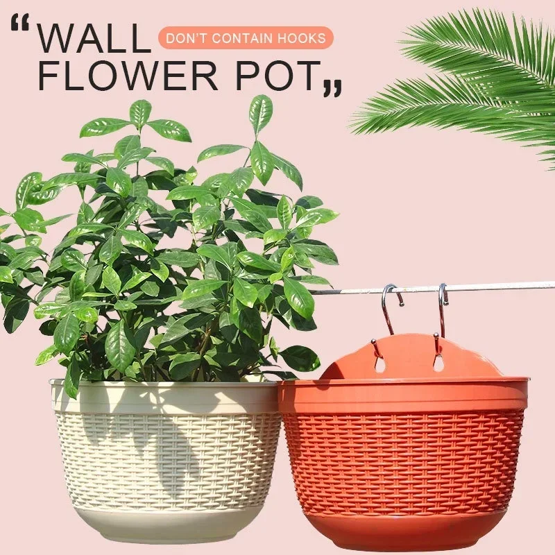 Imitation Rattan Weaving Creative Flower Planter Garden Pot Flowerpot Wall Hanging Plant Grow Basin Baskets Yard Balcony