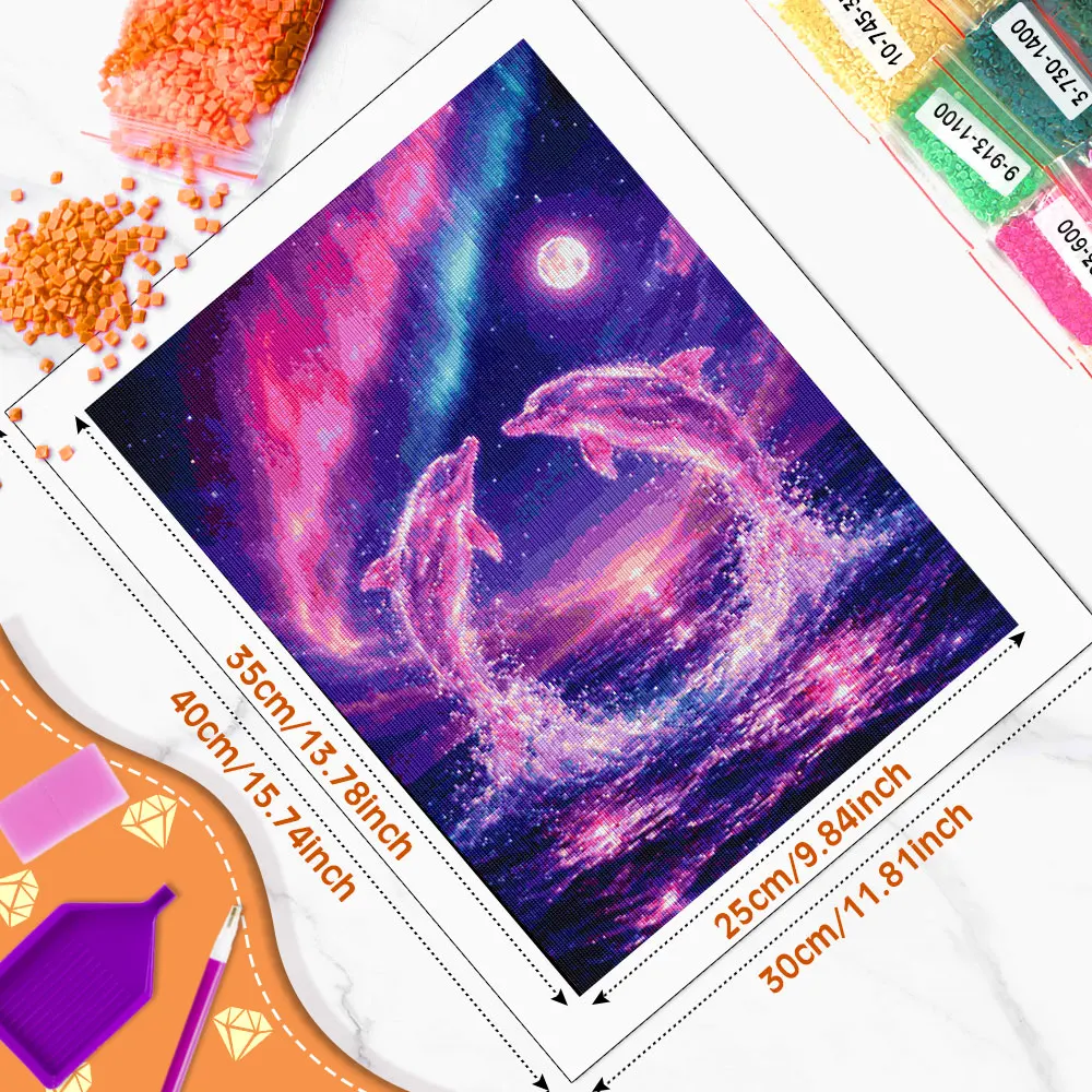 Huacan New Arrivals 2026 Diamond Painting Aurora Love Dolphin Diamond Mosaic Animal Landscape Set Home Decoration Handmade Gift