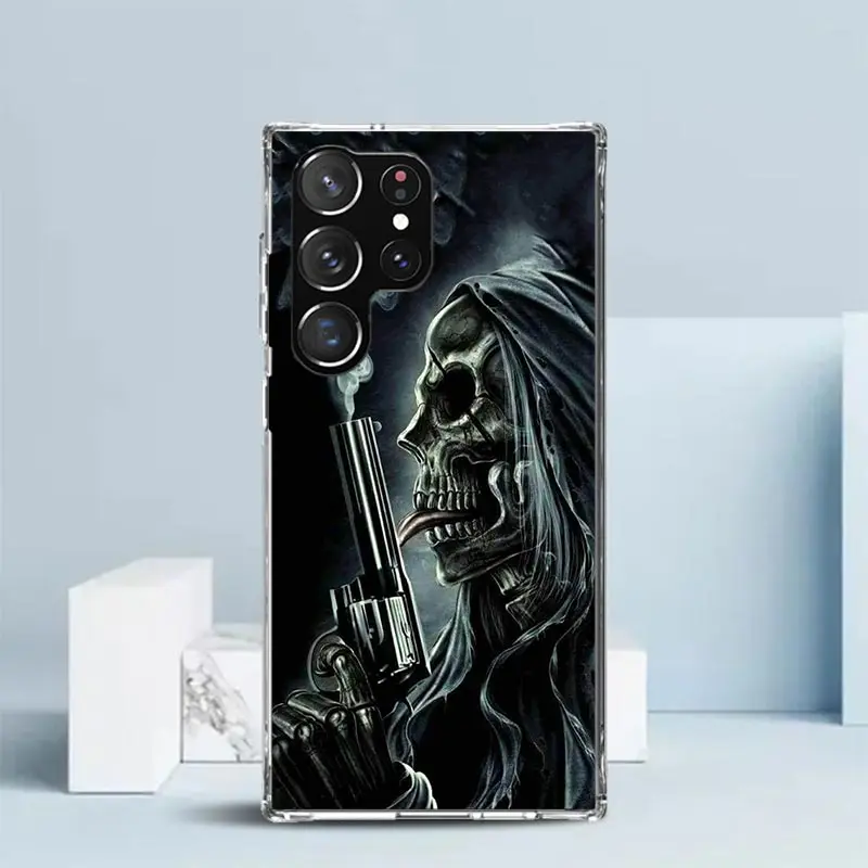 Reaper Skull Skeleton Gun Silicon Call Phone Case For Samsung Galaxy S23 S24 Ultra S21 S20 FE S22 S10 Plus S10E S9 S8 + Cover Fu