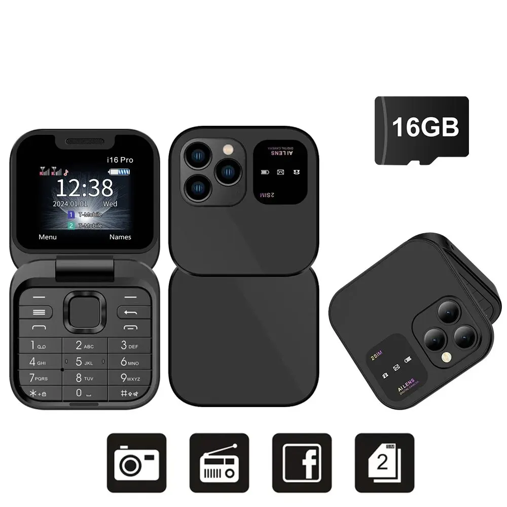 SERVO I16 Pro MIni Fold mobiele telefoon 2G GSM Dual SIM-kaart Speed Dial Video Player Magic Voice 3,5 mm Jack FM Kleine Flip mobiele telefoon