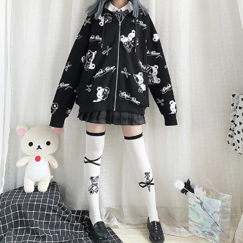 Japanese Gothic Coat Women 2023 Spring Fall Fashion Ins Preppy kawaii Jacket Hoodies Long Sleeve Womens Goth Jackets Y2k
