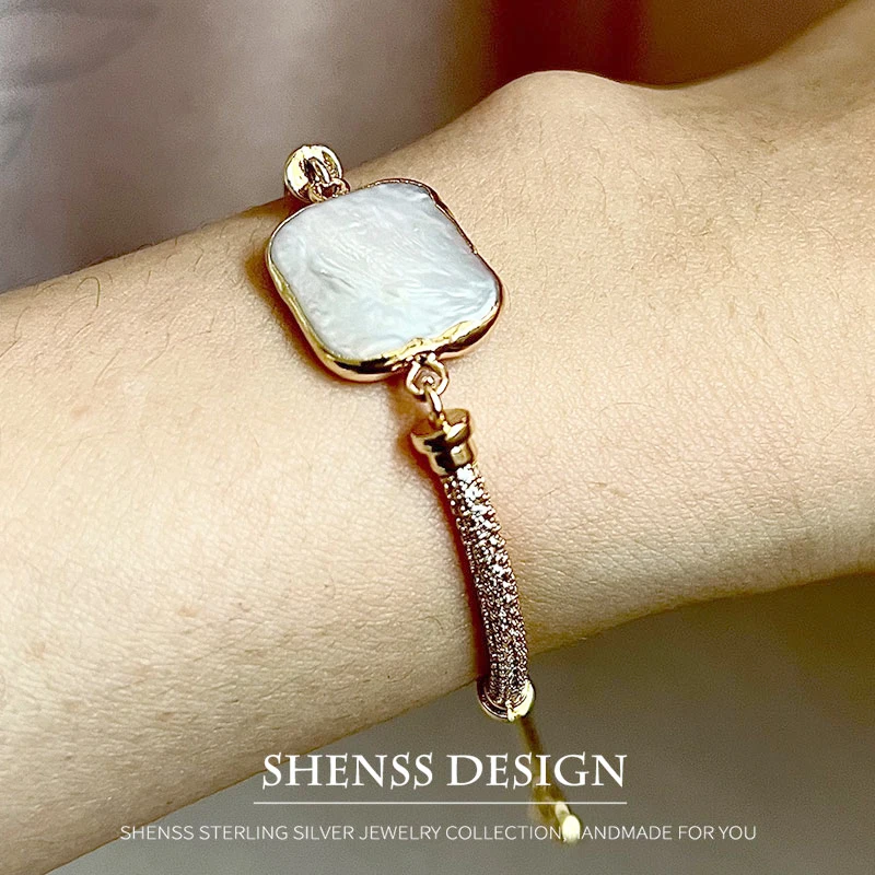 Natural Baroque Pearl Bracelet 13*18mm Adjustable Copper Plated 14k Gold Accessories