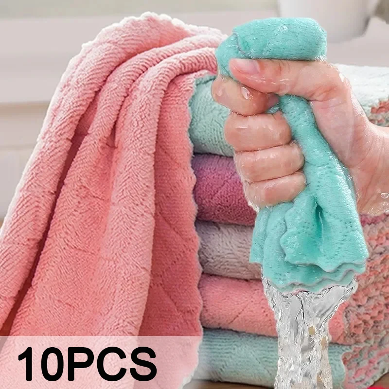 10/1PCS Microfiber Dishcloth Coral Fleece Rag Absorbent Kitchen Cleaning Cloth Non-Stick Oil Dish Cleaning Towels Household Rags