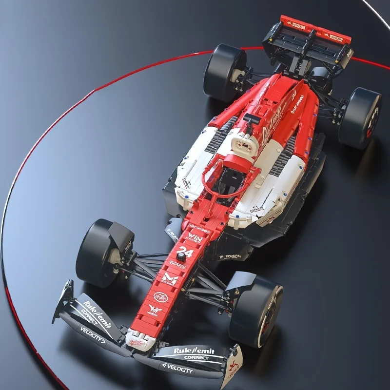 Creative static model of red and white racing car, challenging assembly model, educational toy, decorative item, birthday gift
