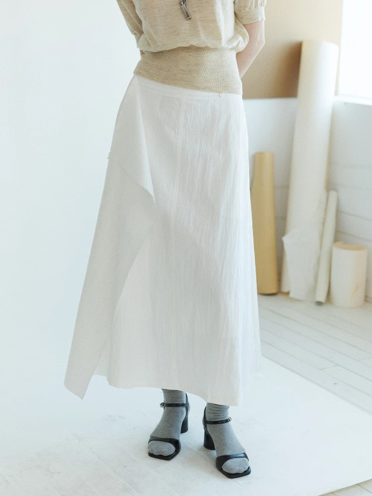 

Повседневная юбка А-силуэта для работы и отдыха, текстурированная, белая, с асимметричным подолом, двусторонняя, из нейлона и хлопка, средняя талия