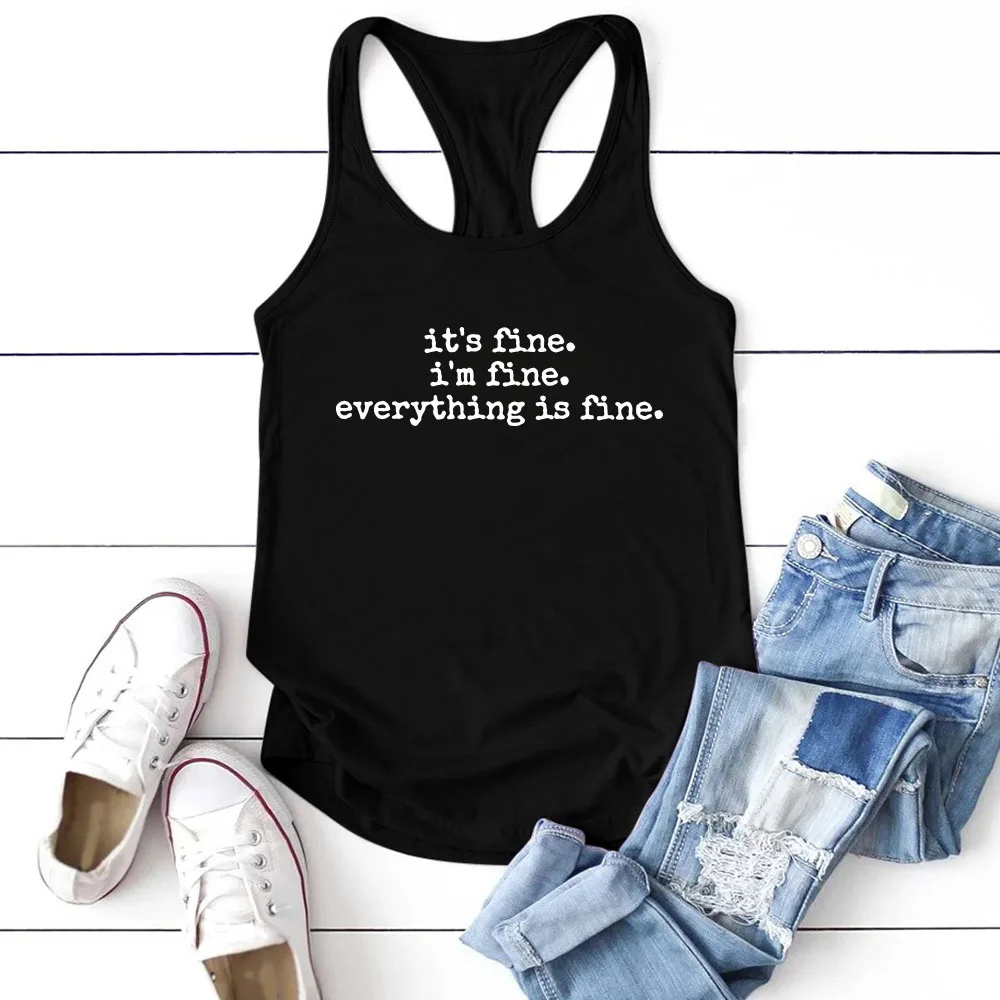 Seeyoushy It's Fine。I'm Fine。everything Is Fine。Harajuku Women's Top Summer Casual Women Tank Top 90s Women's Sleeveless T-shirt