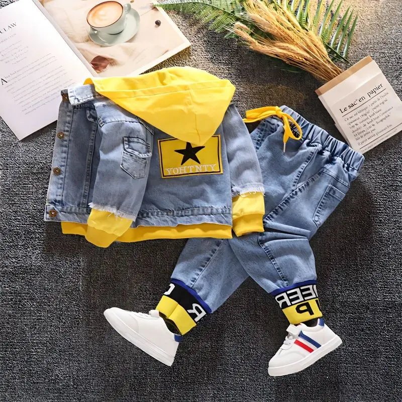 

Spring Autumn Kids Denim Set For Boys New Korean Version children Jacket Fashion Jeans Handsome Two-Piece Set