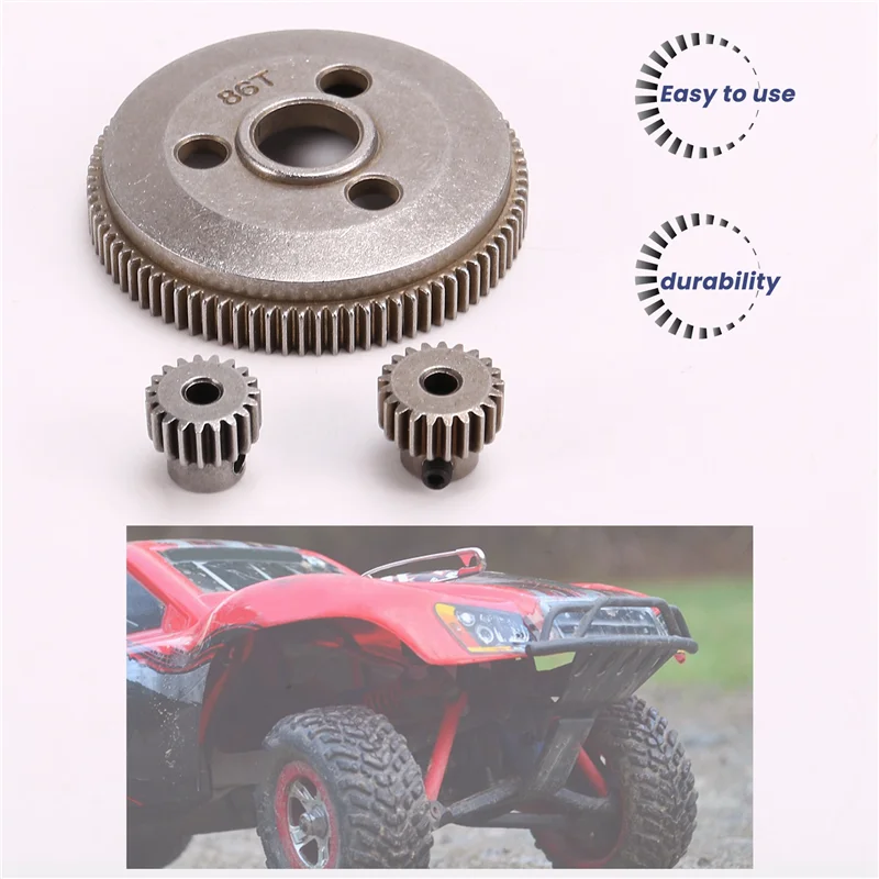 

Metal Steel 48P 86T Spur Gear For 1/10 2WD Slash/Rustler Stampede With 19T 21T Pinion Gear Sets Replace 4686-Y44A