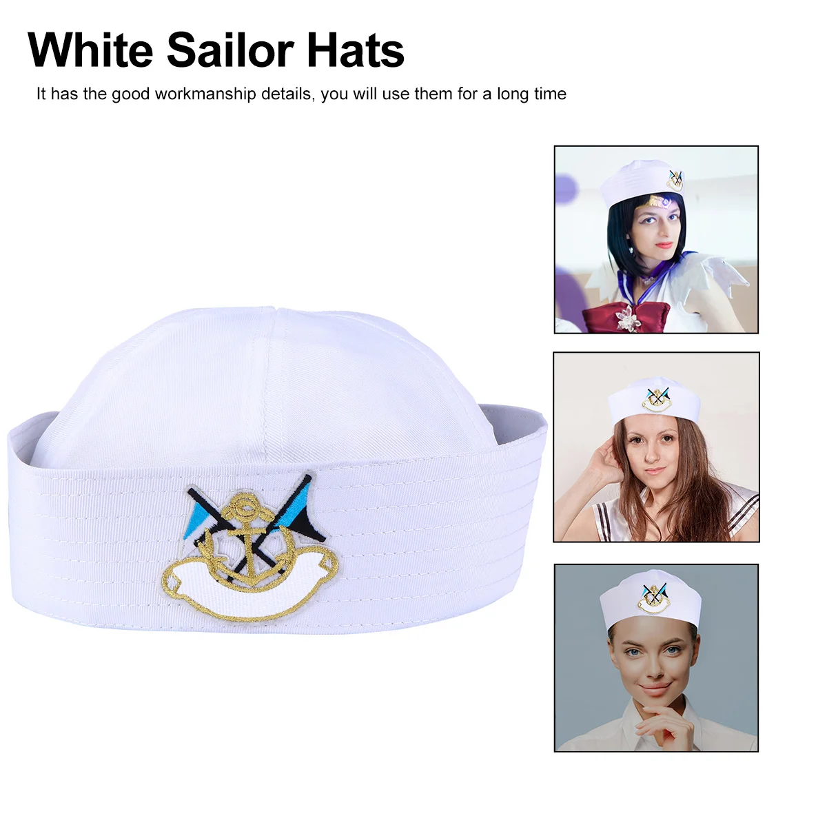 

1Pcs Durable White Sailor Hats Premium Material Adults Cosplay Party Costume Navy Captain Hat Sailor Party Hats