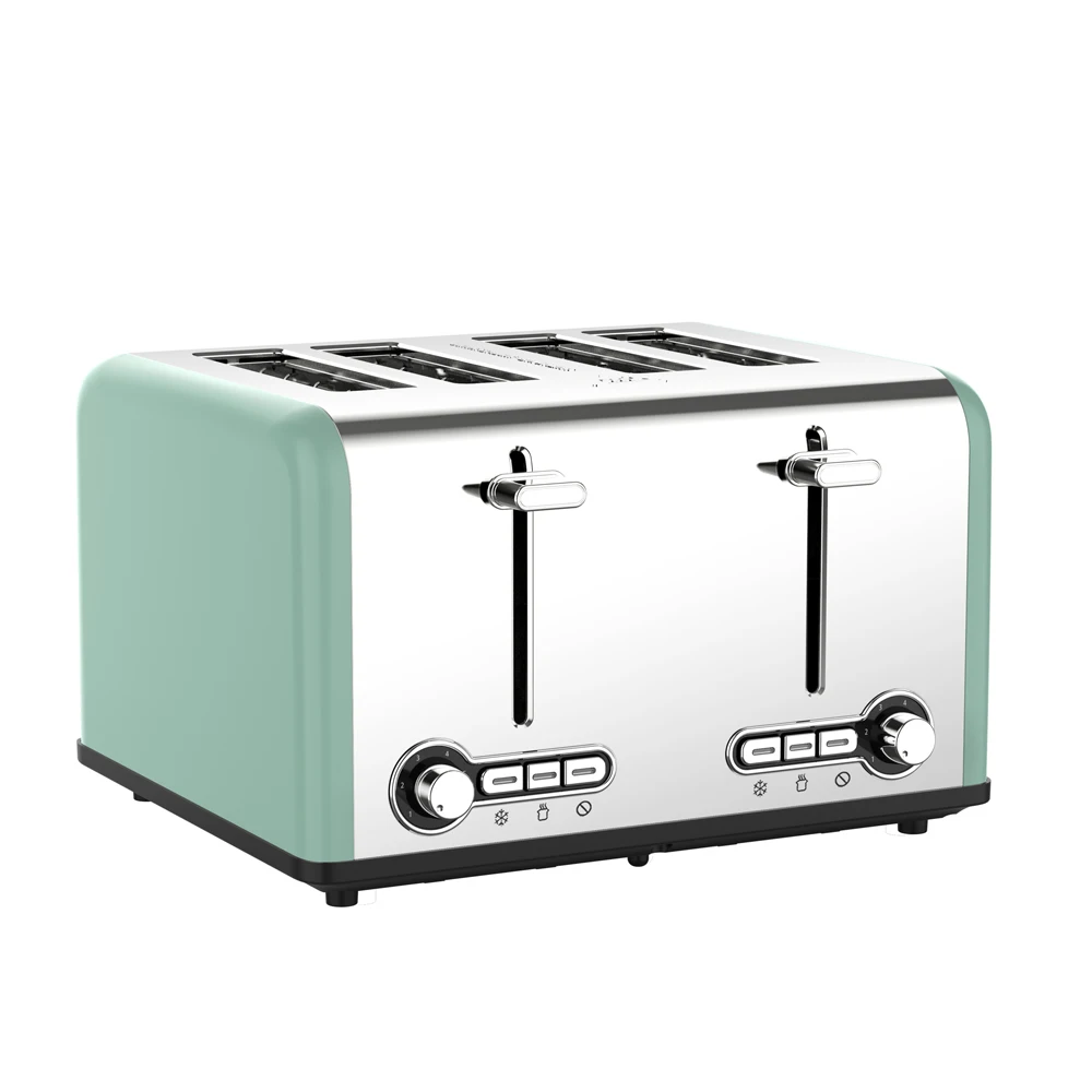 4 Slice Extra Wide Slot Bread Toaster Reheat Defrost Cancel 6 Level Browning Retro Design Toaster