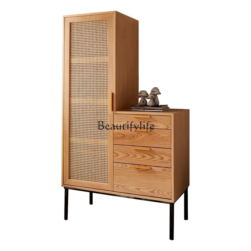 

Rattan Rattan Wardrobe Japanese and Nordic Style Solid Wood Sliding Door Wardrobe Furniture