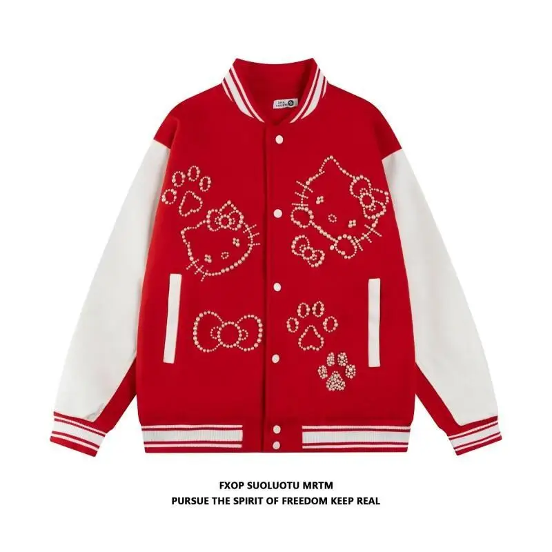 

Sanrio Hello Kitty Dingzhu Baseball Jacket Jacket Top Kawaii Anime Fashion Casual Fall Outfits Woman Sets of Women Set Two Piece