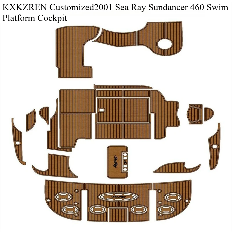 

KXKZREN Custom 2001 Sea Ray Sundancer 460 Swim Platform Cockpit Self-adhesive EVA Foam Deck Sheet Non-slip Faux Teak Floor Pad