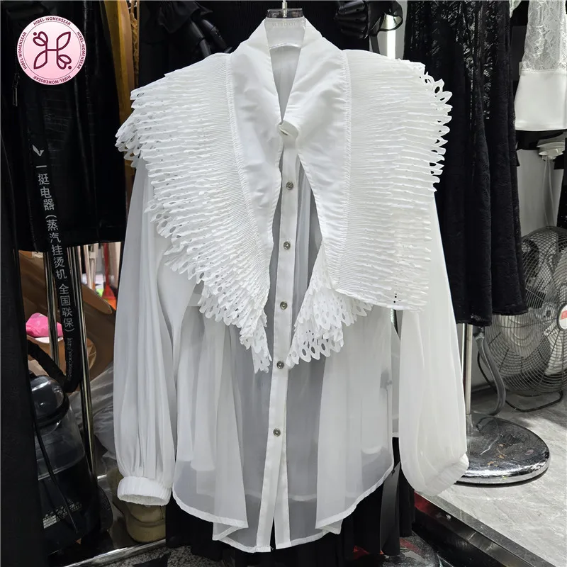 

Женская блузка с рюшами и пэчворком, весна-лето 2026, новая коллекция, элитная, уникальная, во французском стиле, нежная, элегантная, с длинным рукавом, женские топы