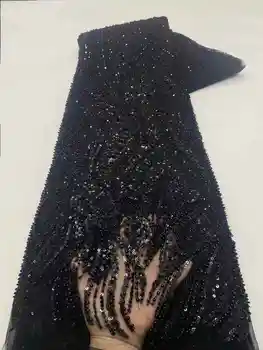 棕色非洲串珠蕾絲布料 2025 高品質新郎尼日利亞婚禮新娘亮片刺繡法式禮服縫紉 6 最佳銷售 棕色蕾絲布料 - №2