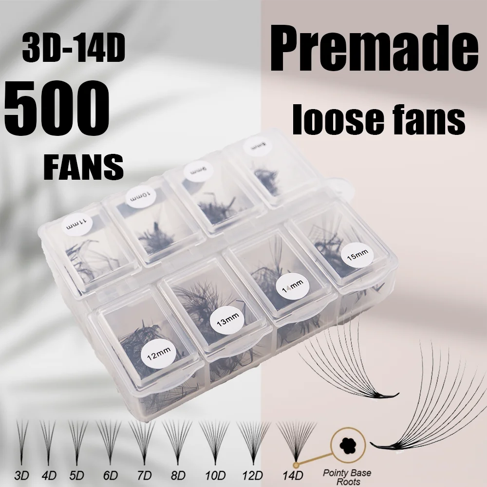 

Ruthkey 500 Fans Pointy Base Mix Loose Lash 6D 8D Sharp Thin Medium Russian Volume Promade False Eyelashes For Female Makeup