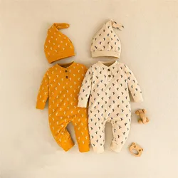 2023 New Autumn Newborn Rompers Baby Girl Boy Clothes Long Sleeve Knitted Jumpsuits+ Hat Outfits Solid Toddler Infant Playsuit