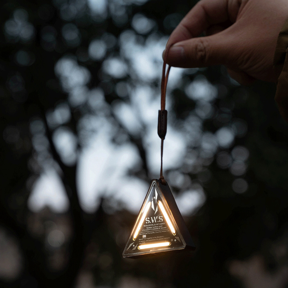 Magnetic Lanyard Multifunctional Camping Light Stepless Dimming Triangle Light For Outdoor Hiking Mini Warning Light