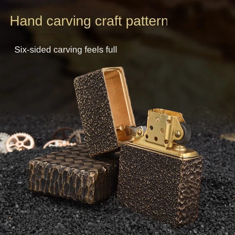 Zorro Standard-free 912s Hand-carved Three-dimensional Relief Brass Retro Old-fashioned Grinding Wheel Kerosene Lighter Men