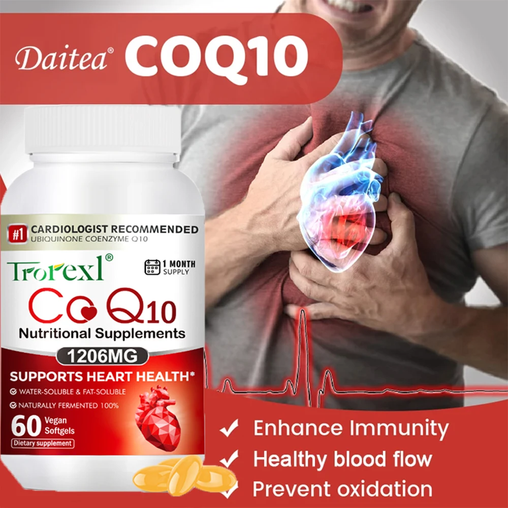 Coenzyme Q10 COQ10 Capsules Antioxidant Supplement for Vascular and Heart Health & Energy Cardiovascular & Cholesterol Health