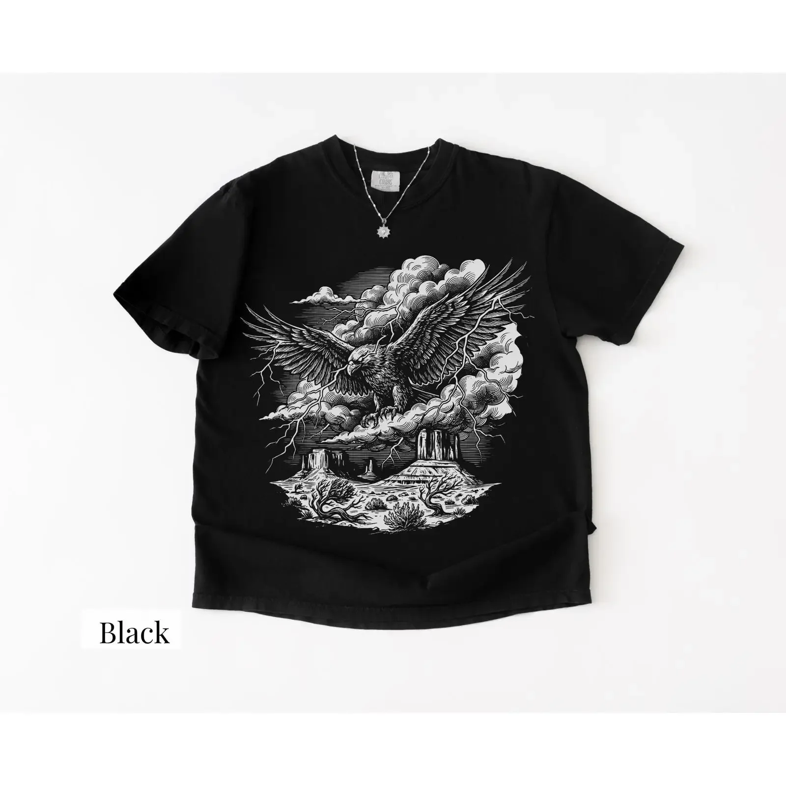 Bald Eagle T Shirt Thunderbird High DeserT Cryptid Bird Art vintage Washed Versatile graphic Top For Everyday Wear Stretched