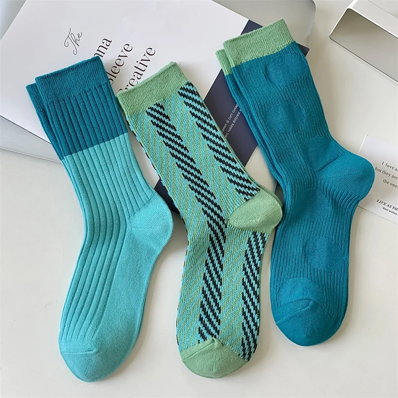 Women\'s Crew Socks New Trendy Blue Casual Cotton Mixed-Color Short Socks Female Breathable Creative Girl Fashion Socks Anti-slip