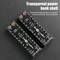 Banque d'alimentation rapide transparente à 4 ports 22,5 W, sans soudure, 4 cellules 21700, boîtier de batterie Portable PD, boîte de rangement de batterie avec lumière extérieure 2