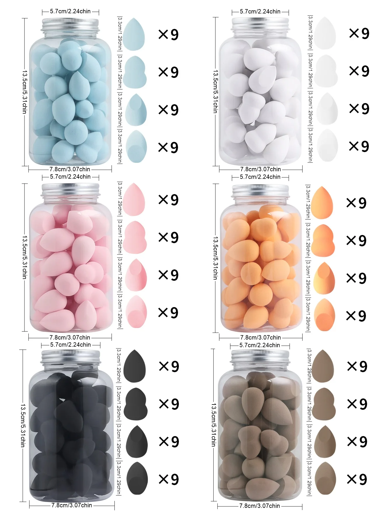36 mini ovos de beleza engarrafados com várias formas e cores para escolher entre Mini Blender de forma de gota de água portátil reutilizável Esponja Fundação cosmética de beleza Esponja cosmética Blender de maquiagem