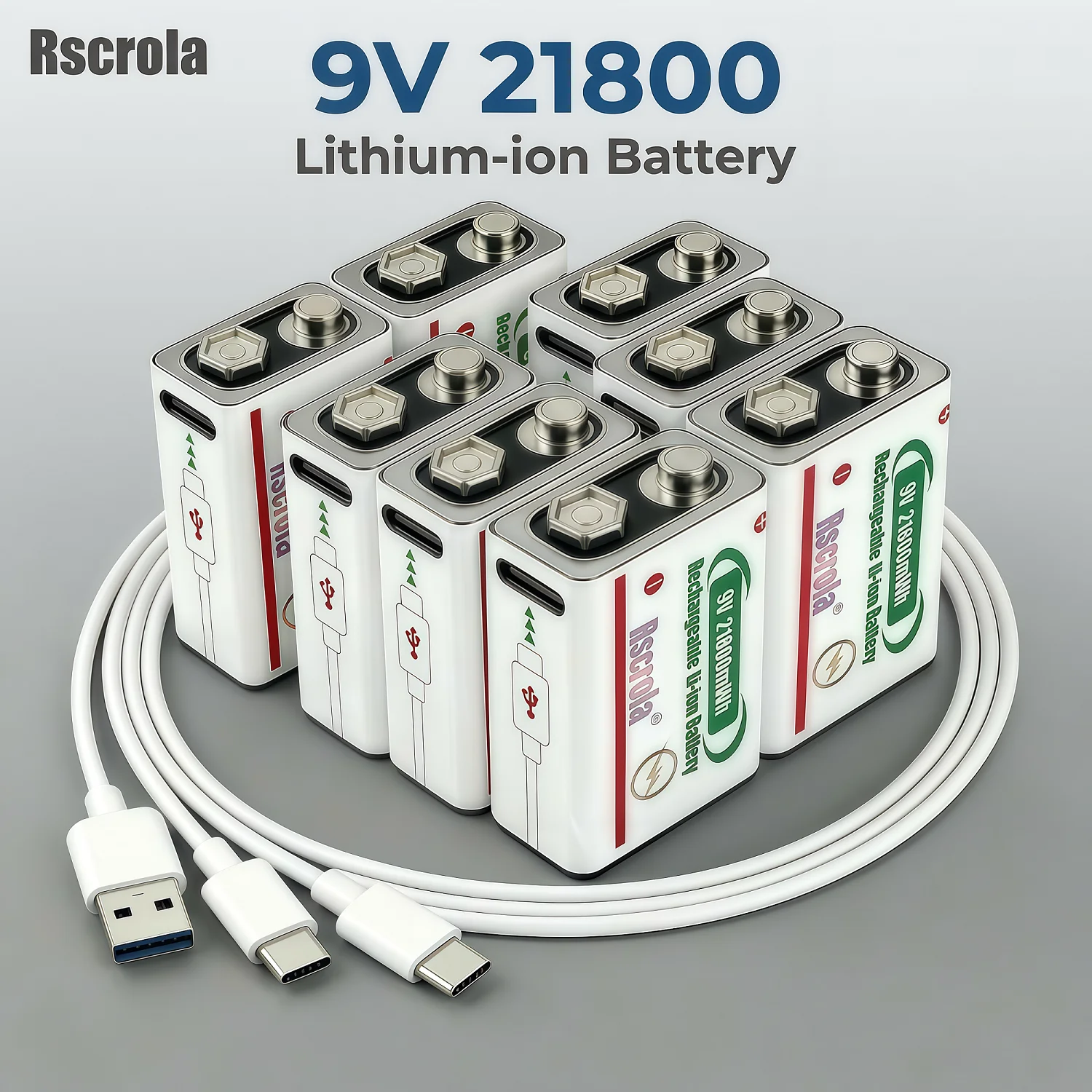 21800mWh High Capacity Long-Lasting 9V Rechargeable Lithium-