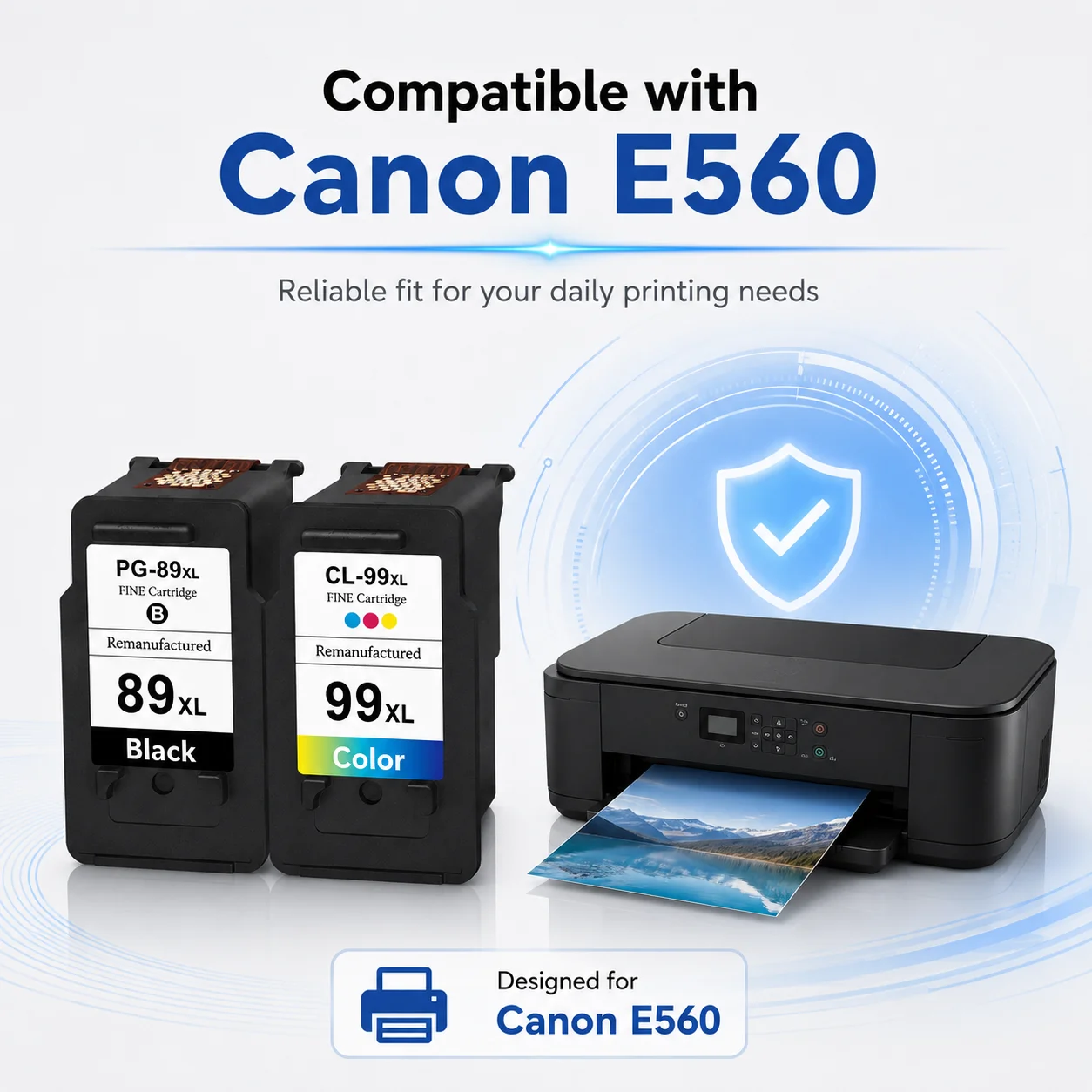 PG-89XL CL-99XL Ink Cartridges Compatible with Canon E560, Black & Color, High Capacity, Stable Chip Recognition