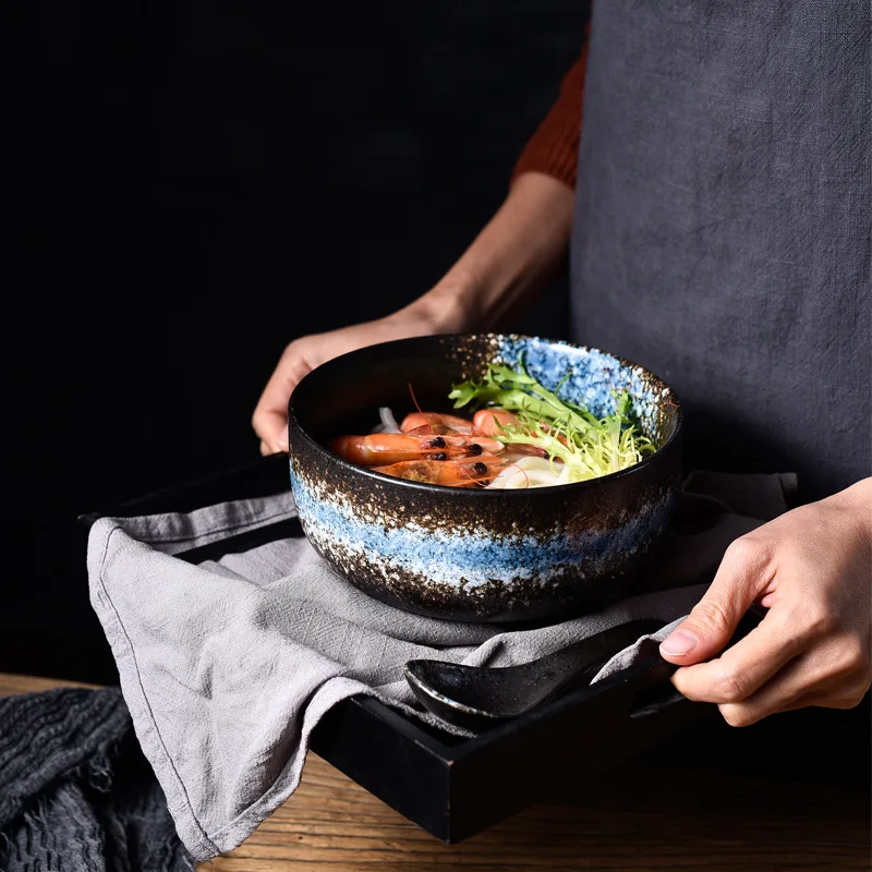 Japanese Style Ceramic Bowl with Lid, Single Noodle Bowl, Creative Instant Noodle Bowl