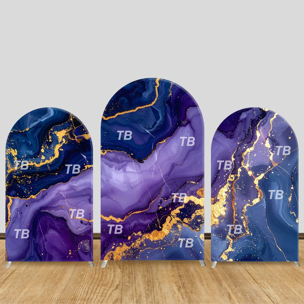 

Purple Blue Gold Marble Arch Backdrop Cover Luxury Party Decor Photo Booth Background Supplies