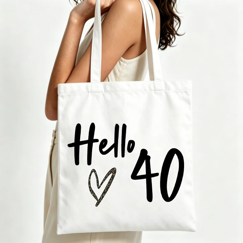 Women's handwritten text and heart graphic canvas tote bag, casual style for daily shopping and summer outings