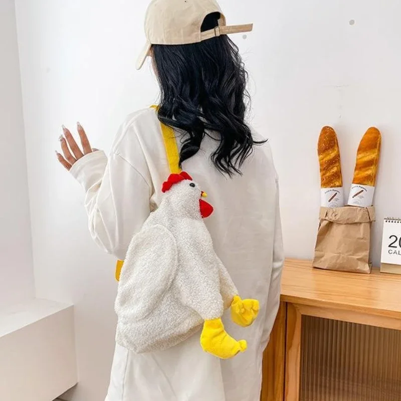 لطيف الدجاجة شكل حقيبة قطيفة حقائب الكتف الدجاج شكل حقيبة سستة محفظة كروسبودي للنساء لينة الصوف حقائب اليد الموضة