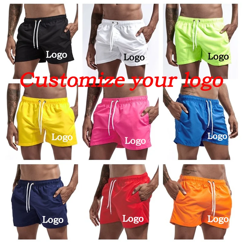 Pantalones cortos de baño de secado rápido para hombre, bañador con logotipo personalizado, ropa de playa, Surf, Bóxer, calzoncillos, 9 colores