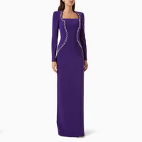 Vestido de noche morado de lujo para boda, largo hasta el suelo, vestido de fiesta, vestido Formal de manga larga, vestido Beaidng de Arabia Saudita