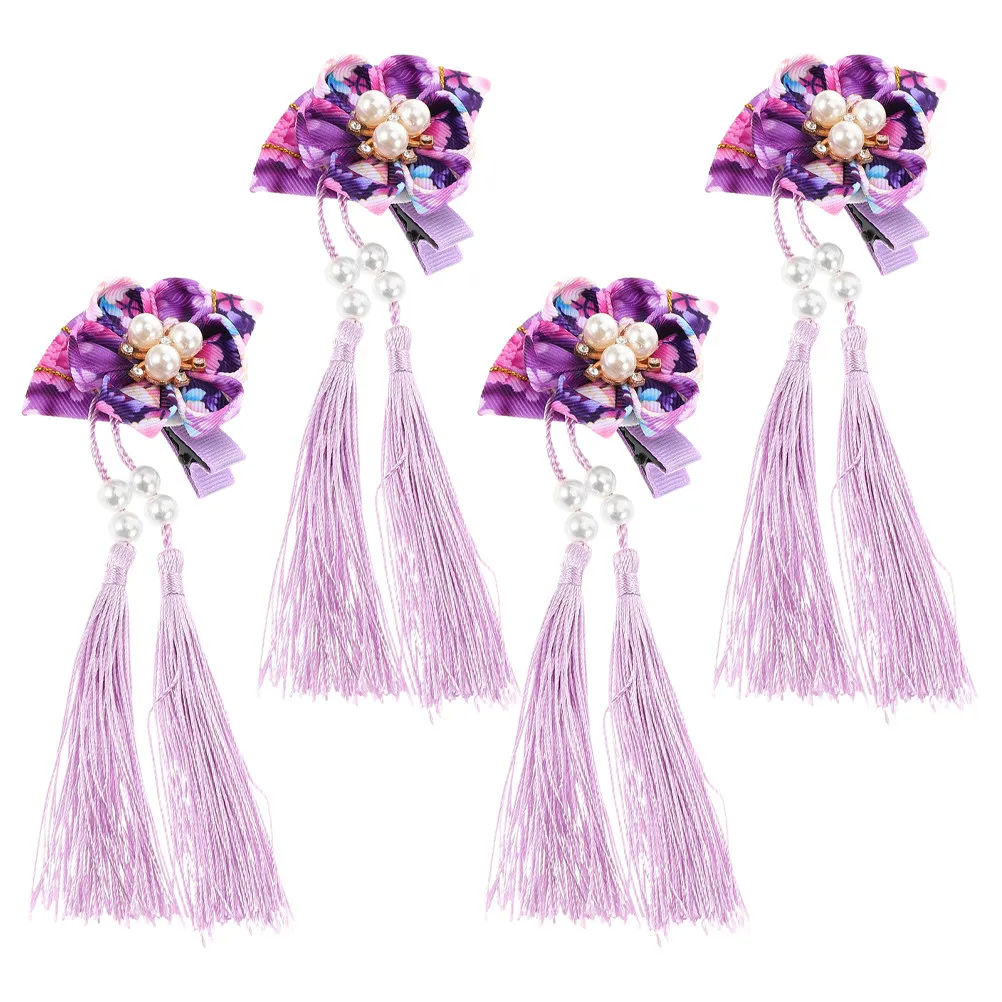 

4Pcs Oriental Hair Pins Elegant Flower Tassel Hair Clips Japanese Korean Style Barrettes for Girls Hanfu Kimono Photo Shoot