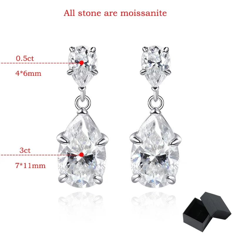 Smyoue 7cttw Pear Cut 100% D Color Full Moissanite Drop Earrings for Women Top Quality 925 Sterling Silver Plated 18k Jewelry