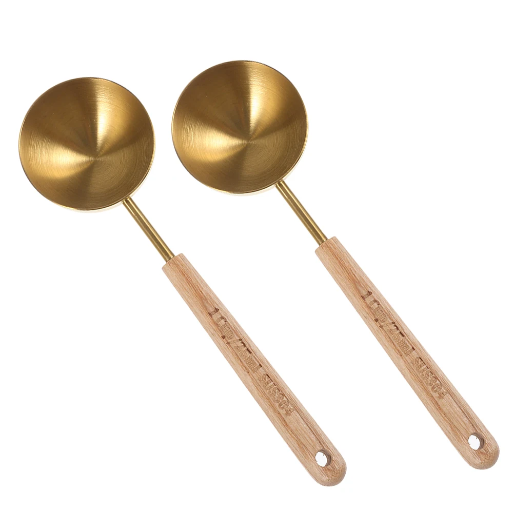 

2pcs Coffee Milk Powder Measuring Spoon Teaspoon Scoop Scale Espresso Wood Handle Baking Kitchen Tool Stainless Precision