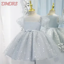 Vestido sencillo de fiesta para primer cumpleaños para niñas pequeñas, vestido de bautismo Multicolor para niñas pequeñas, vestido hinchado con lentejuelas brillantes, vestido de noche elegante