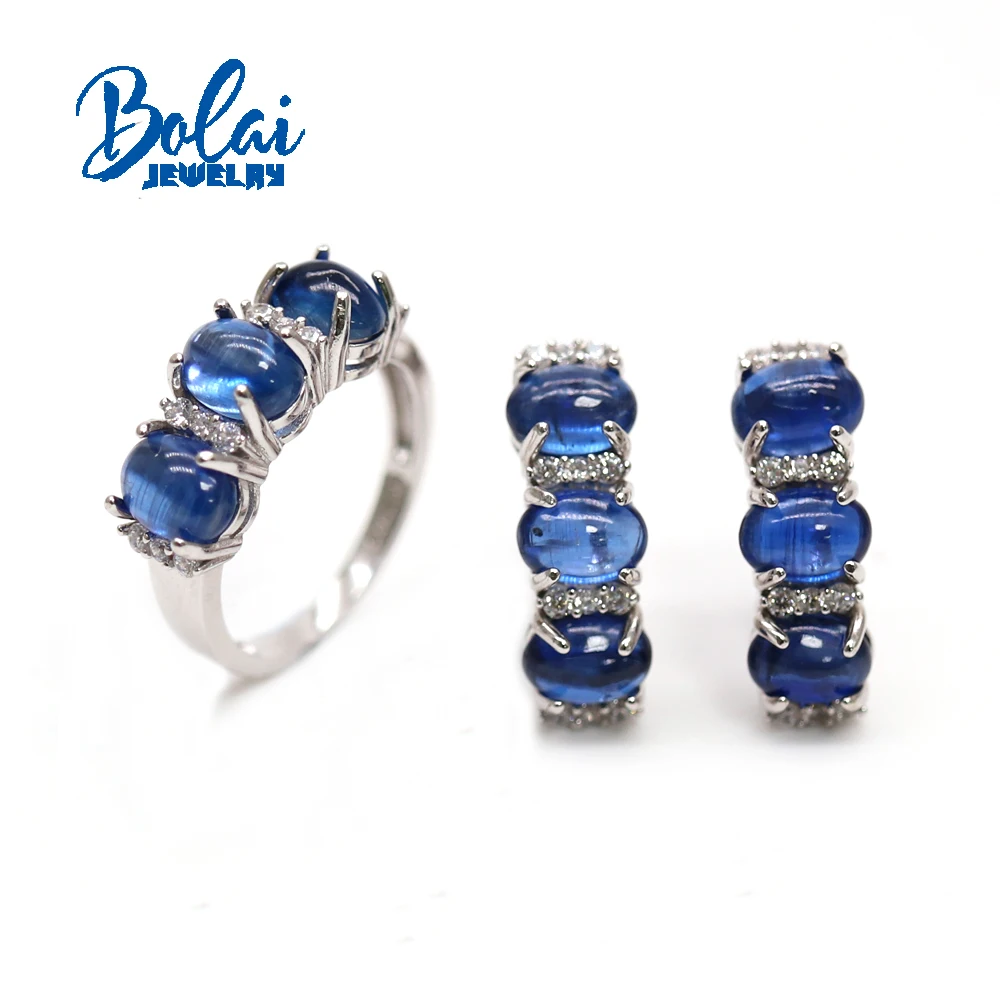 

925 sterling silver Natural Blue Kyanite gemstones set ring earrings simple exquisite jewelry suitable for everyday wear