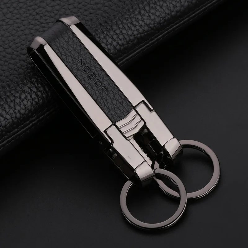 High-grade Men Waist Hanging  Key Chain Leather Belt Keychain Metal Double Keyring Auto Pendant Car Key Holder Accessories