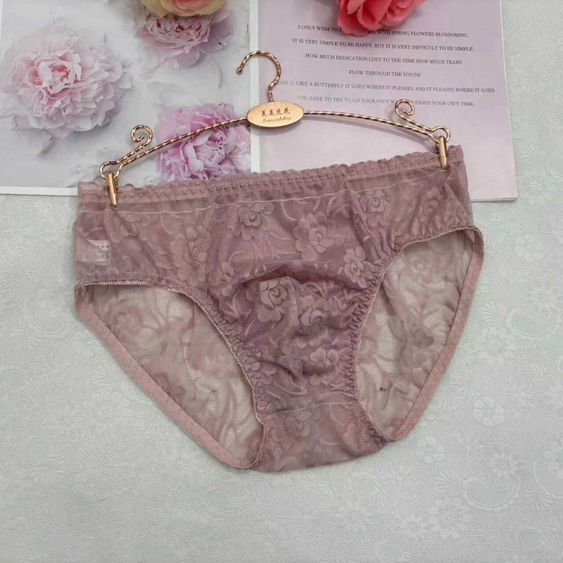 U convex  Mens lace  Breathable Lingerie Shine Soft Big Cock Oil Pouch Sexy Lace Briefs Sissy Panties  sexy underwear men