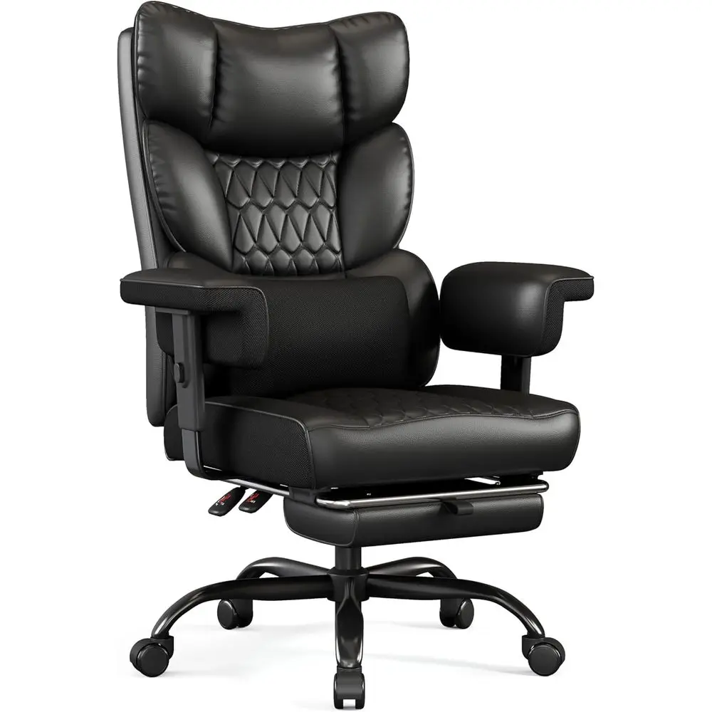 

Ergonomic High-Back Office Chair with Adjustable Armrests, Recline, Lumbar Support, and Leather Gaming Style for Comfort