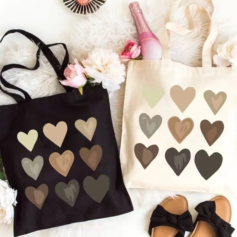 

Chic Love Themed Canvas Tote Bag Perfect Valentine's Day Gift for Her, Vintage Handbag for Shopping, Travel, Picnics