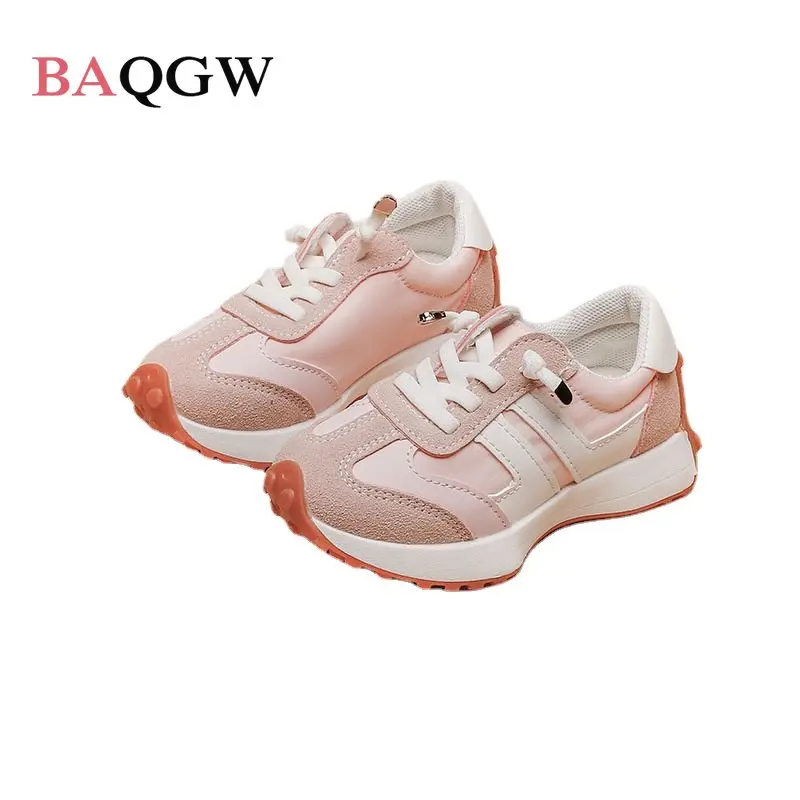 

High Quality Spring Children Casual Shoes Fashion Lace-up Sneakers Genuine Leather Female Autum Flat Running Shoes Size 26-36