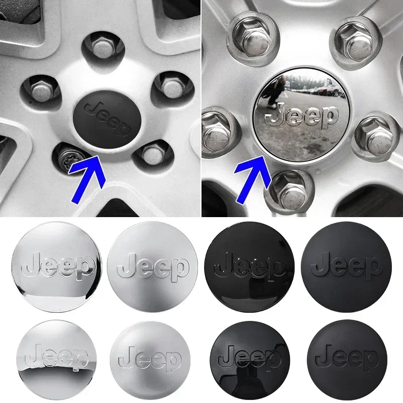 4PCS 55mm 63mm Emblèmes de moyeu de roue pour Jeep Grand Cherokee Wrangler JK Gladiator Compass Renegade Patriot