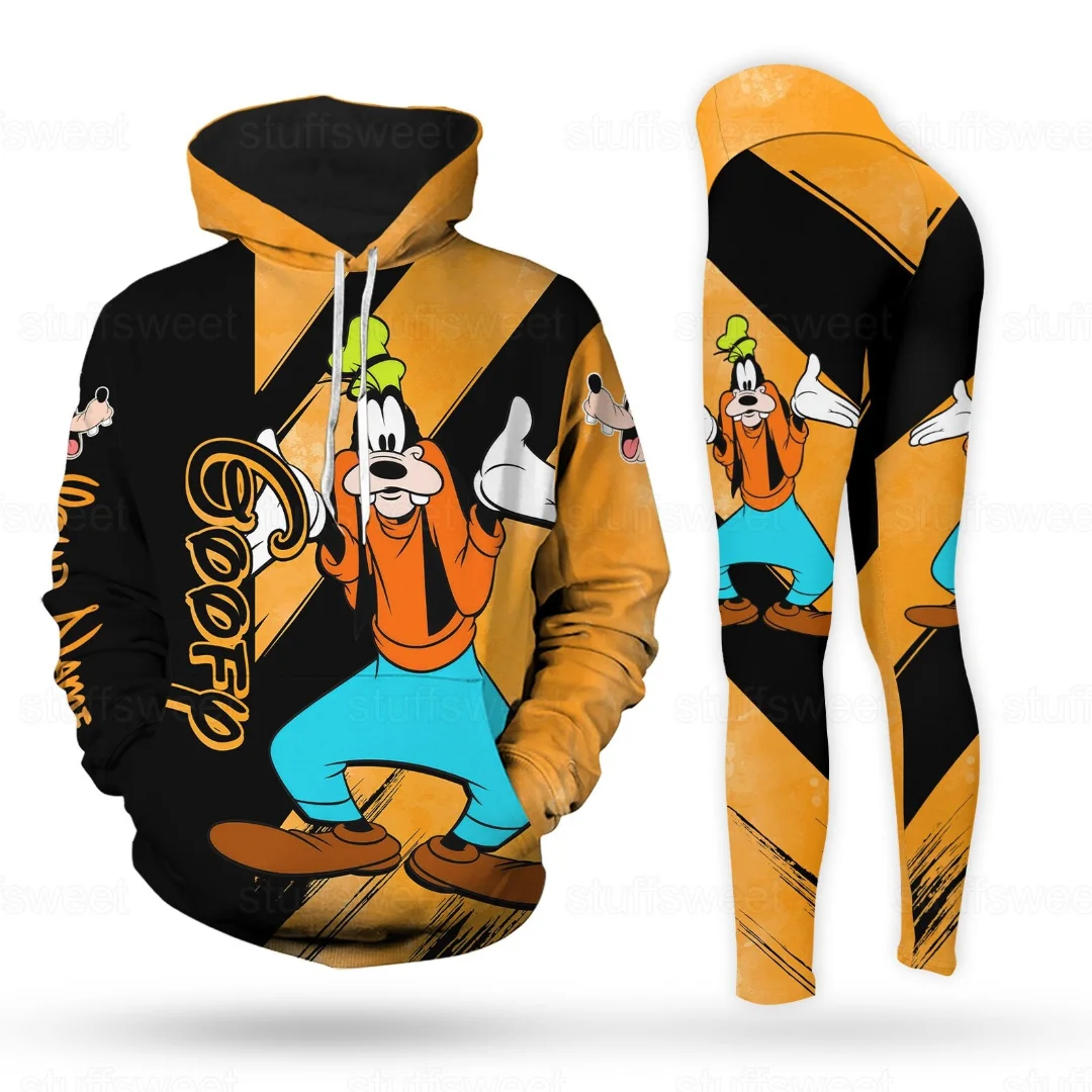 2025 3d novo conjunto com capuz feminino esportes camisola com capuz calças de yoga esportes disney yoga cuecas moda anime roupas sudader