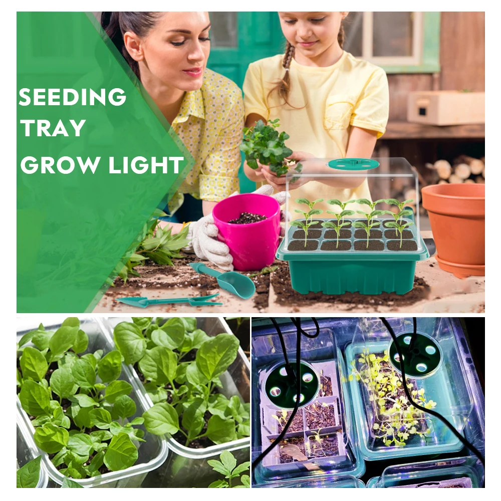 Full Spectrum Seed Starter Tray Kit Grow Light Adjustable Humidity Indoor Gardening Plant Germination Greenhouse Nursery System